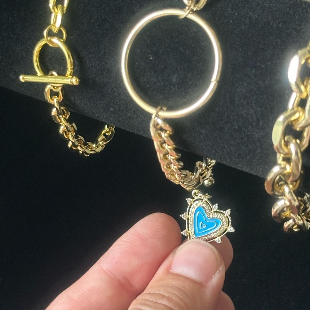 Charm for necklace or bracelet blue heart with zircon heart boho chic